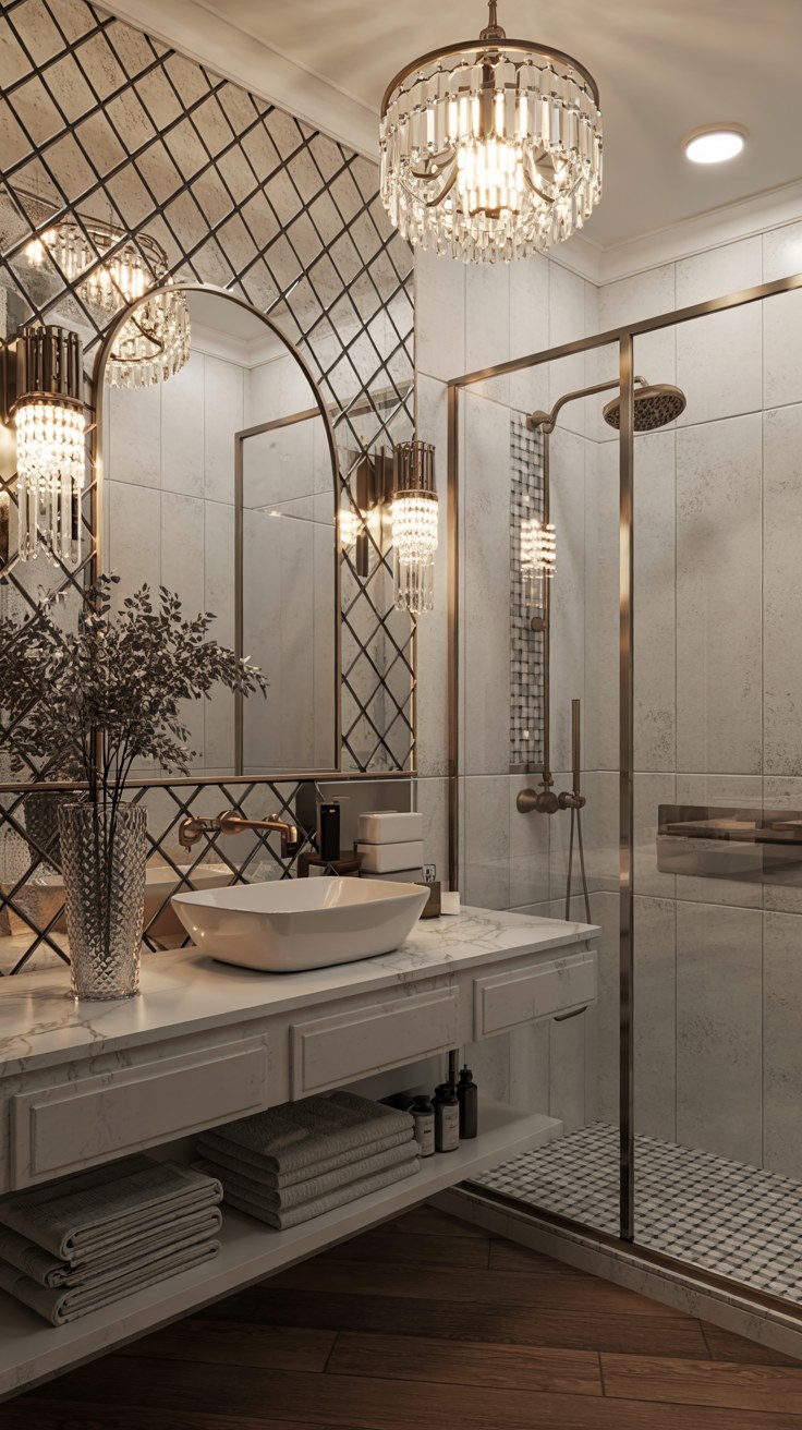 Luxury Bathroom Design Ideas with Crystal Chandeliers and Marble
