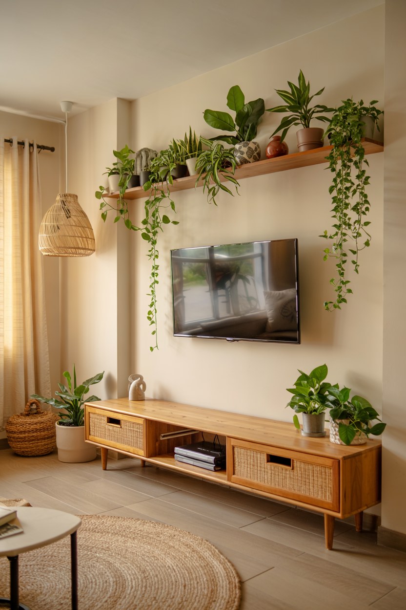Wooden Floating Shelves for Bathroom Decor & Plant Display Ideas