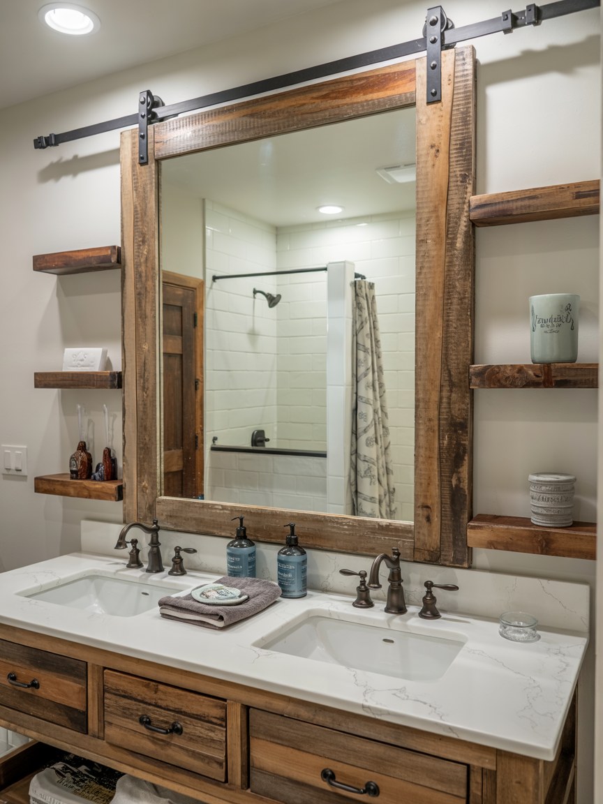 Rustic Barn Door Bathroom Mirror Ideas for Small Spaces