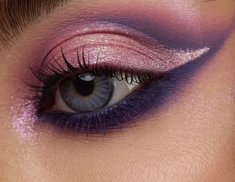 Dramatic purple pink eye makeup tutorial | Bold glittery eye look