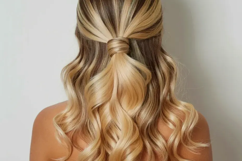 Half Up Half Down Blonde Wavy Hair with a Twisted Crown – Soft Glam Hair Inspo