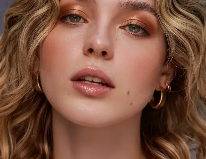 Honey blonde waves before and after | warm glam makeup transformation