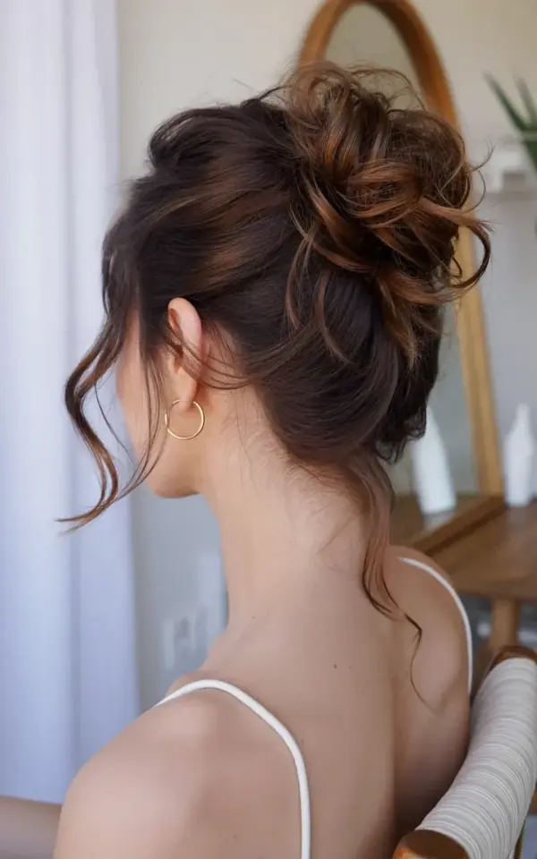 Elegant Messy Updo with Loose Tendrils - Bridal Hair Inspiration from Behind