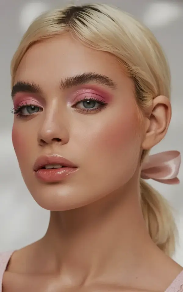 Soft pink eyeshadow look + pink ribbon ponytail | dreamy beauty portrait