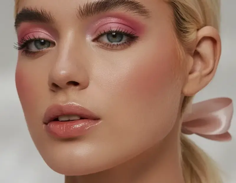 Soft pink eyeshadow look + pink ribbon ponytail | dreamy beauty portrait