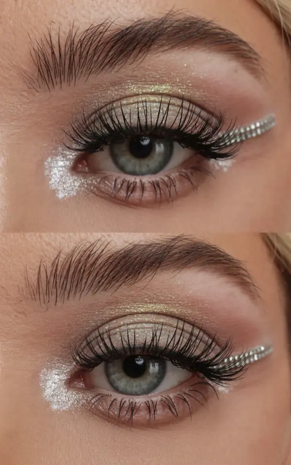 Champagne Eyeshadow with Rhinestones β a Bold Party Look for New Year's Eve